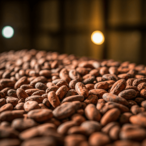 Granos de cacao venezolano fino de aroma en almacén de exportación industrial