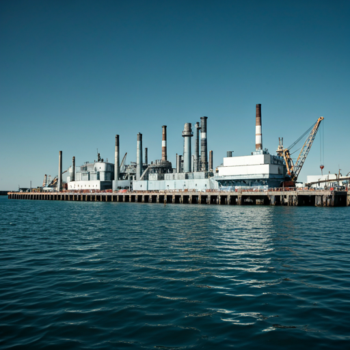 Puerto industrial de Venezuela al atardecer